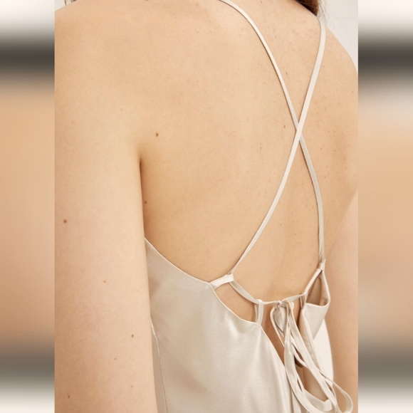Silk Satin Slip Midi Dress (Light Beige) - NAP Loungewear - Picture 4 of 12